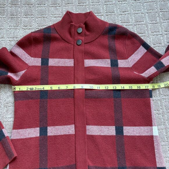 Tahari Plaid Mid Length Duster Jacket Women's S Fleece Red Orange Pockets Zip - Picture 7 of 10